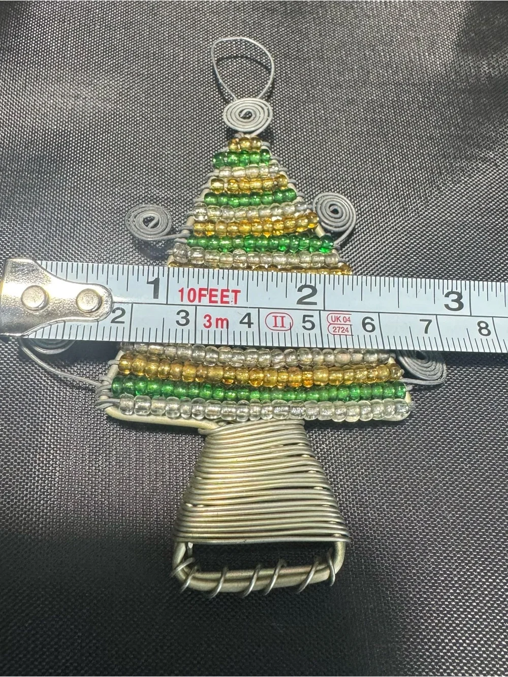 South African Handmade Christmas Tree Beaded Flat Ornament, Wire And Beads